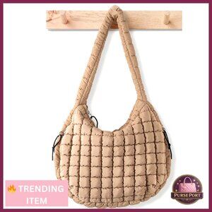 Large Quilted Puffer Tote Bag with Crossbody Strap